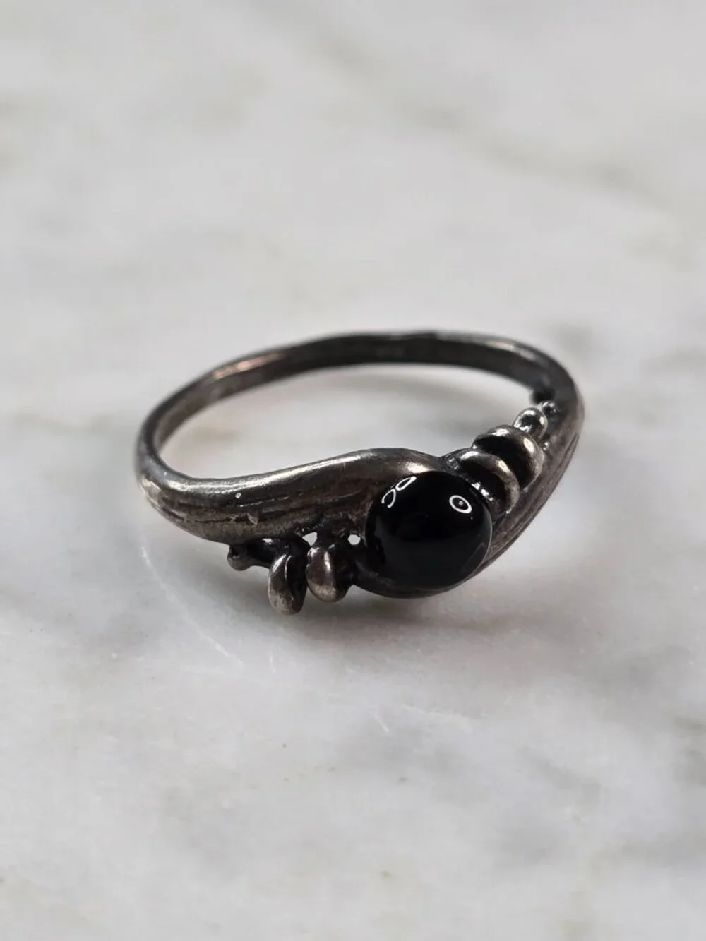 Womens Vintage Estate Sterling Silver Modernist Onyx Ring 1.7g E4139